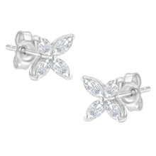 Load image into Gallery viewer, 14K White Gold 1/2 Cttw Marquise Diamond 8 Stone Floral Leaf Stud Earrings (H-I Color, SI1-SI2 Clarity)