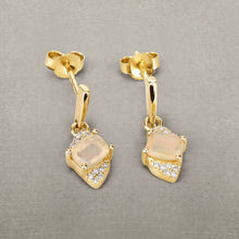 Load image into Gallery viewer, 0.57 Carat Genuine Ethiopian Opal and White Diamond 14K Yellow Gold Earrings