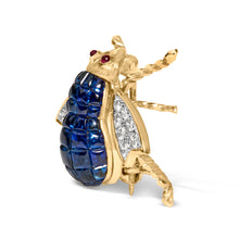 Load image into Gallery viewer, 18K Yellow Gold 3/8 Cttw Diamond and 5 4/5 Cttw Blue Sapphire Bumblebee Brooch Pin (F-G Color, VS2-SI1 Clarity)