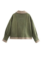 Load image into Gallery viewer, Fuzzy Collared Neck Long Sleeve Jacket with Buttoned Closure and Cozy Pockets