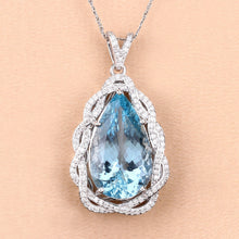 Load image into Gallery viewer, 11.90 Carat Genuine Aquamarine and White Diamond 14K White Gold Pendant