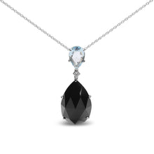 Load image into Gallery viewer, 18K White Gold Diamond Accent and Pear Cut Sky Blue Topaz and Pear Cut Black Onyx Dangle Drop 18" Pendant Necklace (G-H Color, SI1-SI2 Clarity)
