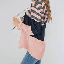 Load image into Gallery viewer, Actloe Women Long Sleeve Striped Color Block Casual Hoodies