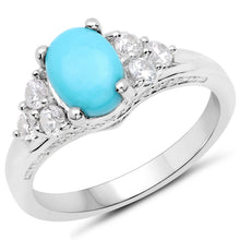 Load image into Gallery viewer, 1.92 Carat Genuine Turquoise and White Zircon .925 Sterling Silver Ring