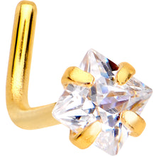 Load image into Gallery viewer, 20G 1/4 Clear Square 2.5mm CZ Gem Gold IP L-Shape Nose Ring