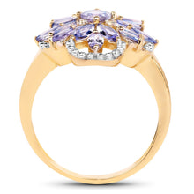 Load image into Gallery viewer, 14K Yellow Gold Plated 2.01 Carat Genuine Tanzanite & White Topaz .925 Sterling Silver Ring