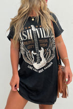 Load image into Gallery viewer, Black Graphic Round Neck Short Sleeve Tee Dress Trendy Casual T-Shirt Dress for Women