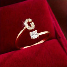 Load image into Gallery viewer, Adjustable Copper Initial Ring with Four-Claw Round Zirconia