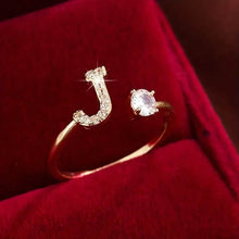 Load image into Gallery viewer, Adjustable Copper Initial Ring with Four-Claw Round Zirconia