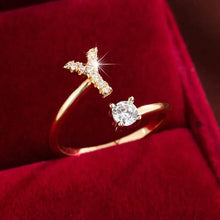 Load image into Gallery viewer, Adjustable Copper Initial Ring with Four-Claw Round Zirconia