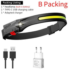 Load image into Gallery viewer, Adjustable Rechargeable LED Induction USB Headlamp Lightweight Head Lamp Head Torch 5 Lighting Modes Flashlight For Camping Hiking Running Outdoor Adults Kids