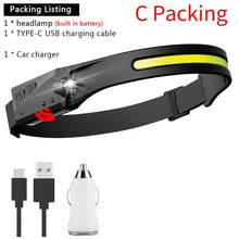 Load image into Gallery viewer, Adjustable Rechargeable LED Induction USB Headlamp Lightweight Head Lamp Head Torch 5 Lighting Modes Flashlight For Camping Hiking Running Outdoor Adults Kids