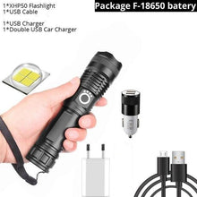 Load image into Gallery viewer, Adjustable Rechargeable Powerful Zoomable LED USB Flashlights High Lumens Powerful Tactical Waterproof Super Bright Flashlights Best For Camping Outdoor Hiking Running Riding