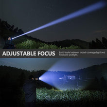 Load image into Gallery viewer, Adjustable Rechargeable Powerful Zoomable LED USB Flashlights High Lumens Powerful Tactical Waterproof Super Bright Flashlights Best For Camping Outdoor Hiking Running Riding