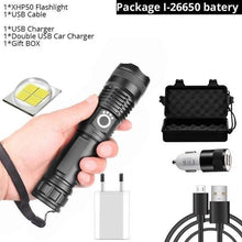 Load image into Gallery viewer, Adjustable Rechargeable Powerful Zoomable LED USB Flashlights High Lumens Powerful Tactical Waterproof Super Bright Flashlights Best For Camping Outdoor Hiking Running Riding