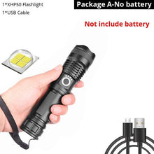 Load image into Gallery viewer, Adjustable Rechargeable Powerful Zoomable LED USB Flashlights High Lumens Powerful Tactical Waterproof Super Bright Flashlights Best For Camping Outdoor Hiking Running Riding