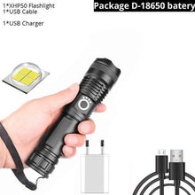 Load image into Gallery viewer, Adjustable Rechargeable Powerful Zoomable LED USB Flashlights High Lumens Powerful Tactical Waterproof Super Bright Flashlights Best For Camping Outdoor Hiking Running Riding