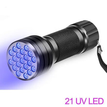 Load image into Gallery viewer, Adjustable Rechargeable UV Flashlight Black Light 21LED 12LED Handheld Portable Torch Light Ultraviolet Flashlight Detector Flashlight Torch For Bed Bug Dog Urine Pet Stains Matching With Pet Odor Eliminator