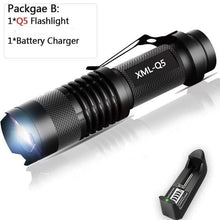 Load image into Gallery viewer, Adjustable Rechargeable Water Resistant Super Bright Mini Handheld Flashlights LED Zoomable Flashlight For Camping Fishing Bicycle Light Kids Indoor Outdoor Hiking