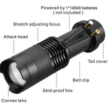Load image into Gallery viewer, Adjustable Rechargeable Water Resistant Super Bright Mini Handheld Flashlights LED Zoomable Flashlight For Camping Fishing Bicycle Light Kids Indoor Outdoor Hiking