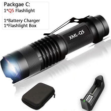 Load image into Gallery viewer, Adjustable Rechargeable Water Resistant Super Bright Mini Handheld Flashlights LED Zoomable Flashlight For Camping Fishing Bicycle Light Kids Indoor Outdoor Hiking