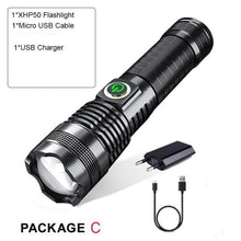 Load image into Gallery viewer, Adjustable Rechargeable Waterproof LED Flashlights Rechargeable High Lumens Torchlight Zoomable Torch USB Charging Waterproof 5 Modes With Power Display For Camping Hiking Outdoor Emergency