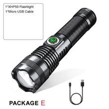 Load image into Gallery viewer, Adjustable Rechargeable Waterproof LED Flashlights Rechargeable High Lumens Torchlight Zoomable Torch USB Charging Waterproof 5 Modes With Power Display For Camping Hiking Outdoor Emergency