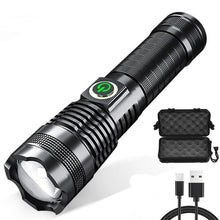 Load image into Gallery viewer, Adjustable Rechargeable Waterproof LED Flashlights Rechargeable High Lumens Torchlight Zoomable Torch USB Charging Waterproof 5 Modes With Power Display For Camping Hiking Outdoor Emergency