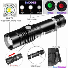 Load image into Gallery viewer, Adjustable Rechargeable Waterproof LED Flashlights Rechargeable High Lumens Torchlight Zoomable Torch USB Charging Waterproof 5 Modes With Power Display For Camping Hiking Outdoor Emergency