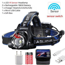 Load image into Gallery viewer, Adjustable USB Rechargeable IR Sensor Super Bright Headlight Battery For Long Working Time LED Headlamp Fishing Waterproof Head Light Lamp Perfect For Running Camping