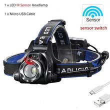 Load image into Gallery viewer, Adjustable USB Rechargeable IR Sensor Super Bright Headlight Battery For Long Working Time LED Headlamp Fishing Waterproof Head Light Lamp Perfect For Running Camping