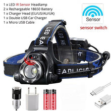 Load image into Gallery viewer, Adjustable USB Rechargeable IR Sensor Super Bright Headlight Battery For Long Working Time LED Headlamp Fishing Waterproof Head Light Lamp Perfect For Running Camping