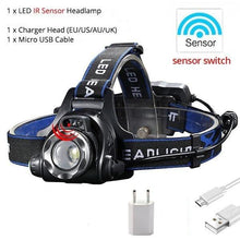 Load image into Gallery viewer, Adjustable USB Rechargeable IR Sensor Super Bright Headlight Battery For Long Working Time LED Headlamp Fishing Waterproof Head Light Lamp Perfect For Running Camping