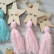 Load image into Gallery viewer, Adorable Sleepy Eye Eyelash Kids Room Decoration Crafts Wood Wall Hanging Stars Decorative Beads Tassel Photography Props Gift For Kids Bedroom Decor Makeup Sticker For Girls Room Wall Art