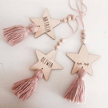 Load image into Gallery viewer, Adorable Sleepy Eye Eyelash Kids Room Decoration Crafts Wood Wall Hanging Stars Decorative Beads Tassel Photography Props Gift For Kids Bedroom Decor Makeup Sticker For Girls Room Wall Art