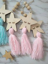 Load image into Gallery viewer, Adorable Sleepy Eye Eyelash Kids Room Decoration Crafts Wood Wall Hanging Stars Decorative Beads Tassel Photography Props Gift For Kids Bedroom Decor Makeup Sticker For Girls Room Wall Art