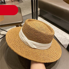 Load image into Gallery viewer, Adult Summer Straw Hat Fashion Casual Beach Fedora Hat Wide Brim Straw Hat Luxury Fedora Summer Packable Sun Hat Lightweight Women Beach Sun Hat Breathable Sun Hats For Women 56-58cm