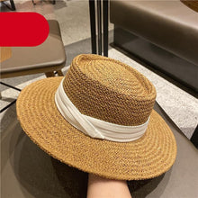 Load image into Gallery viewer, Adult Summer Straw Hat Fashion Casual Beach Fedora Hat Wide Brim Straw Hat Luxury Fedora Summer Packable Sun Hat Lightweight Women Beach Sun Hat Breathable Sun Hats For Women 56-58cm