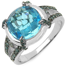 Load image into Gallery viewer, 5.43 Carat Genuine Swiss Blue Topaz & Blue Diamond .925 Sterling Silver Ring