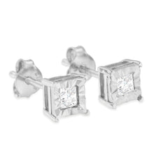 Load image into Gallery viewer, .925 Sterling Silver 1/2 Cttw Miracle Set Princess-cut Diamond Solitaire Stud Earrings (I-J Color, SI1-SI2 Clarity)