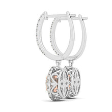 Load image into Gallery viewer, 14k White And Rose Gold Drop Diamond Earrings with a Halo Design (3/4 cttw)