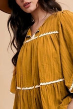 Load image into Gallery viewer, Tassel Contrast Trim Tie Neck Half Sleeve Tiered Dress For Women β Bohemian Inspired Tiered Dress with Tassel Accents and Contrast Trim for a Playful Look