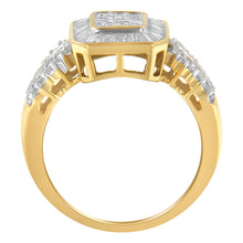 Load image into Gallery viewer, 10K Yellow Gold Round and Baguette-Cut Diamond Cluster Ring (1.0 Cttw, I-J Color, SI1-SI2 Clarity) - Size 7