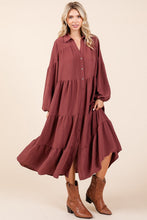 Load image into Gallery viewer, Tiered Button Down Long Sleeve Midi Dress For Women โ Button Down Midi Dress, Long Sleeve Tiered Dress, Feminine Midi Dress, Button Front Dress, Elegant Long Sleeve Dress