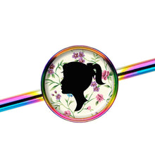 Load image into Gallery viewer, 14G Woman Floral Silhouette Rainbow Industrial Barbell 37mm