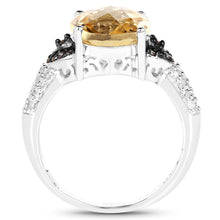 Load image into Gallery viewer, 4.65 Carat Genuine Citrine, Champagne Diamond & White Diamond .925 Sterling Silver Ring