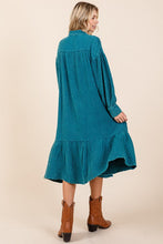 Load image into Gallery viewer, New Mineral Wash Cotton Gauze Ruffle Midi Shirt Dress For Women – Trendy, Chic, Casual & Feminine Design For Any Occasion