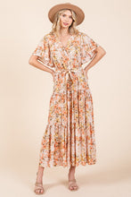 Load image into Gallery viewer, New Summer Floral Tie Waist Flutter Sleeve Tiered Dress – Graceful and Feminine Dress with Bohemian Charm and Flattering Tie Waist