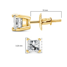 Load image into Gallery viewer, 14K Yellow Gold 1/2 Cttw Princess Cut Diamond Solitaire Stud Earrings with Screwbacks (I-J Color, SI2-I1 Clarity)