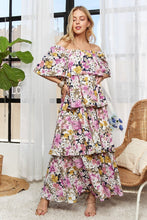 Load image into Gallery viewer, Layered Floral Off-Shoulder Short Sleeve Maxi Dress โ Elegant Off-Shoulder Maxi Dress with Layered Floral Pattern for a Romantic Look